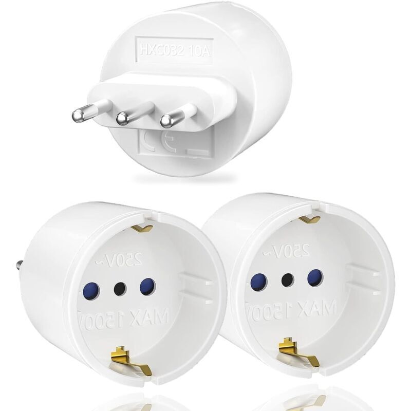 3-teiliger Reiseadapter für Italien, Reisesteckeradapter Frankreich-Italien, Typ-L-Steckeradapter für Italien, Syrien, Uruguay, Chile und die
