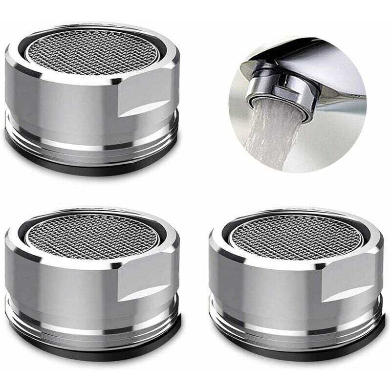 3-teiliger Wasserhahn-Luftsprudler und Wasserhahn-Düse, Wasserhahn-Filter mit Dichtungsring für Küche, Badezimmer – Silber (Außendurchmesser 24 mm)