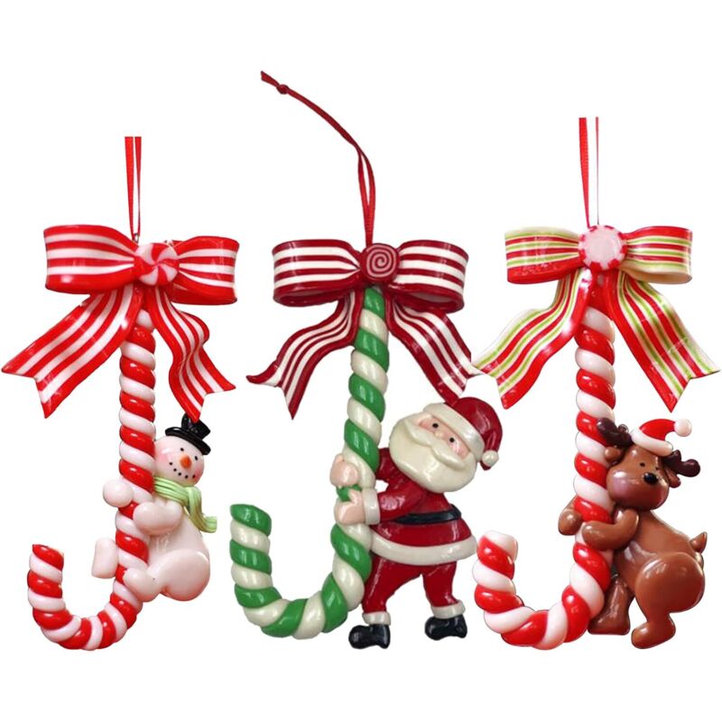 3-teiliger Weihnachtsschmuck in Form einer Zuckerstange, hängende Weihnachtsdekoration, künstlicher Zuckerbaumschmuck,