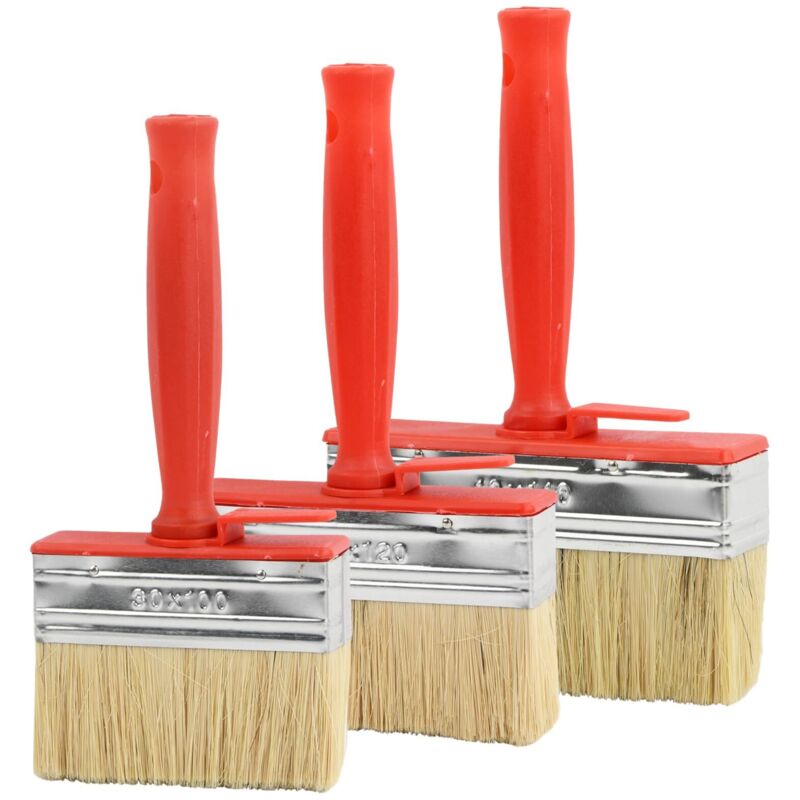 3-teiliger Zaunpinsel, großer Wandmalpinsel, flache Pinsel für Möbel, Wände, Terrassendielen (100 mm, 120 mm und 140 mm)