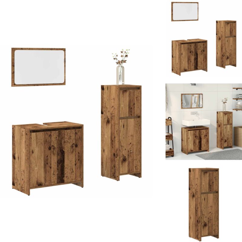 3-tlg. Badmöbel-Set Altholz-Optik Holzwerkstoff - Badmöbel Set - Badmöbel Sets - Badmöbelset - Badmöbel