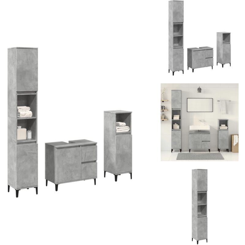 3-tlg. Badmöbel-Set Betongrau Holzwerkstoff - Badmöbel Set - Badmöbel Sets - Badmöbelset - Badmöbel