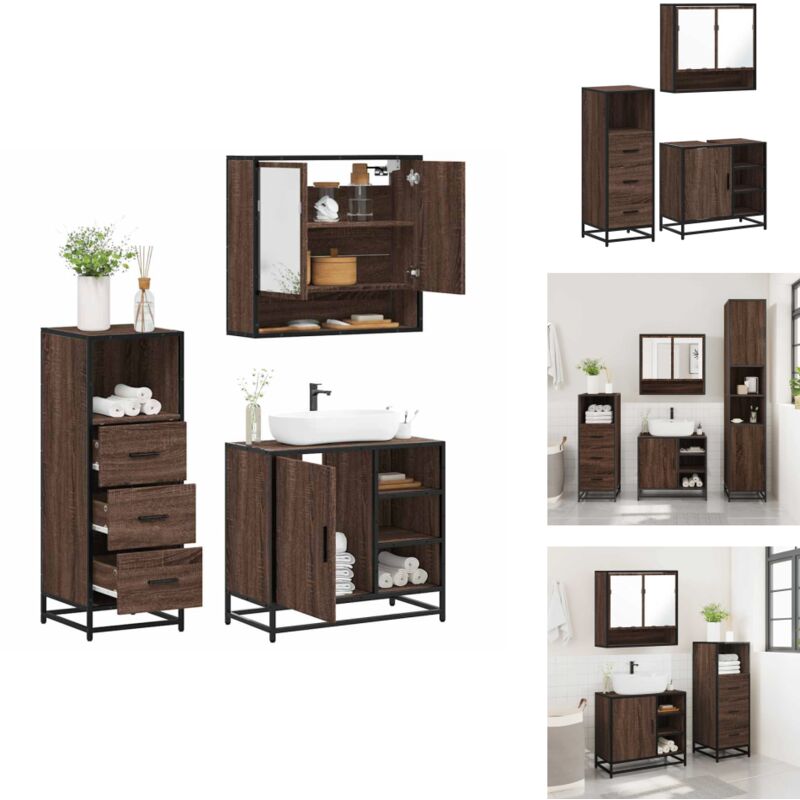 3-tlg. Badmöbel-Set Braun Eichen-Optik Holzwerkstoff - Badmöbel Set - Badmöbel Sets - Badmöbelset - Badmöbel