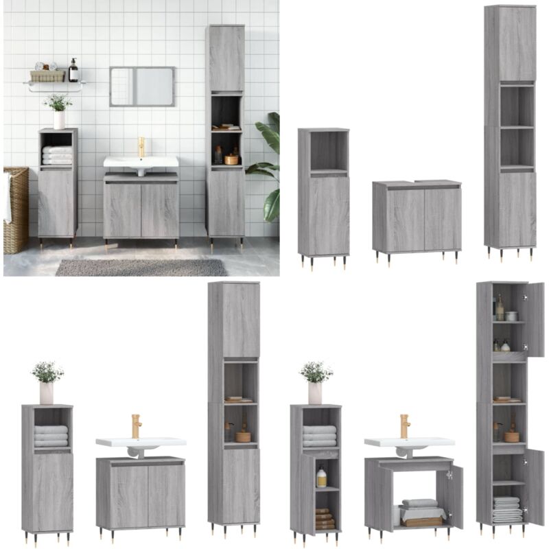 Vidaxl - 3-tlg. Badmöbel-Set Grau Sonoma Holzwerkstoff - Badmöbel-Set - Badezimmermöbel - Holzwerkstoff - Graues Badmöbel - Waschenbeckenschrank