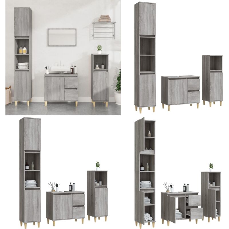 Vidaxl - 3-tlg. Badmöbel-Set Grau Sonoma Holzwerkstoff - Badmöbel-Set - Badezimmermöbel - Waschtischunterschrank - Standregal - Grau Sonoma - Home &