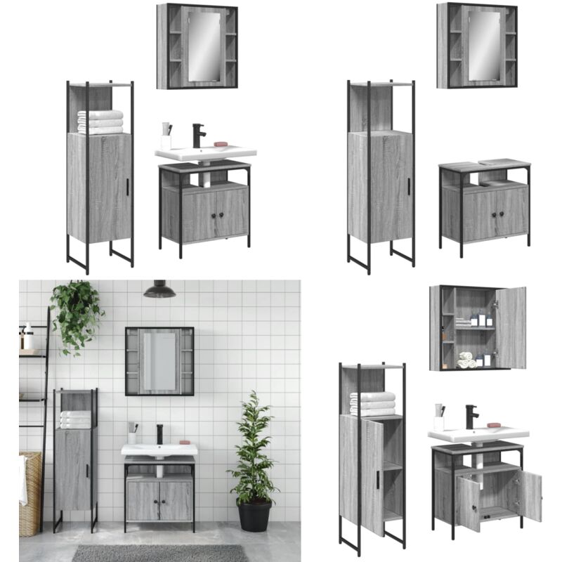 Vidaxl - 3-tlg. Badmöbel-Set Grau Sonoma Holzwerkstoff - Badmöbel-Set - Duschkabine - Badezimmermöbel - Badzimmer Einrichtung - Grau Sonoma - Home &