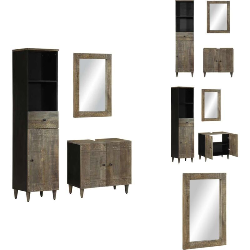 Vidaxl - 3-tlg. Badmöbel-Set Massivholz Mango - Badmöbel Set - Badmöbel Sets - Badmöbelset - Badmöbel