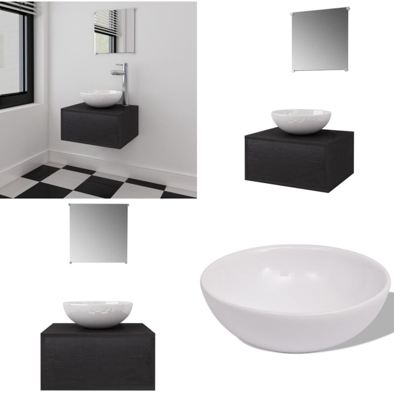 Vidaxl - 3-tlg. Badmöbel-Set mit Waschbecken Schwarz - Badmöbel - Badschränke - Waschtische - Keramikwaschbecken - Aufstellwaschbecken - Home & Living