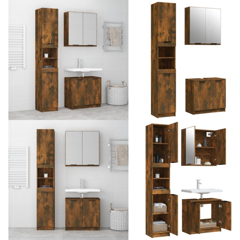 3-tlg. Badmöbel-Set Räuchereiche Holzwerkstoff - Badmöbel Set - Badezimmermöbel - Holzwerkstoff - Schrank - Spiegelschrank - Home & Living