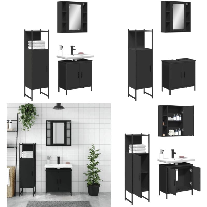 Vidaxl - 3-tlg. Badmöbel-Set Schwarz Holzwerkstoff - Badezimmermöbel - Badmöbel-Set - Spiegelkommode - Unterschrank - Handtuchhalter - Home & Living