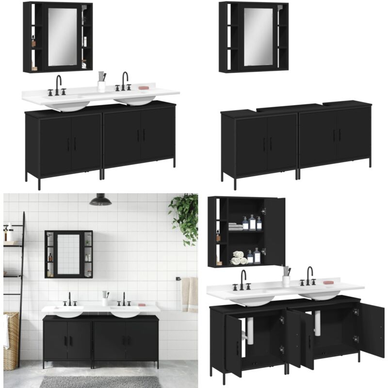 Vidaxl - 3-tlg. Badmöbel-Set Schwarz Holzwerkstoff - Badezimmermöbel - Badschrank - Spiegelkombination - Badmöbel Set - Unterschränke - Home & Living