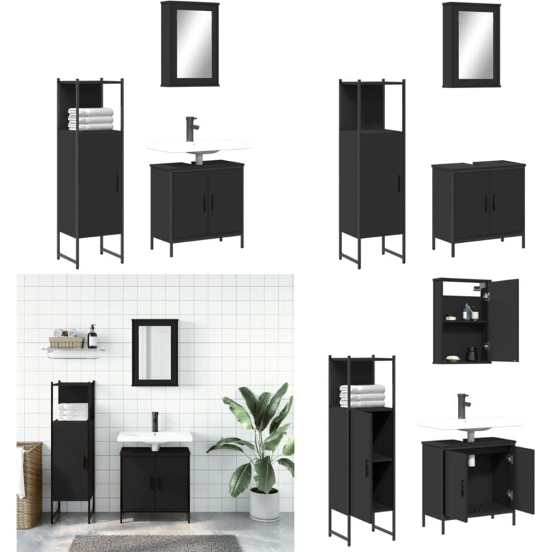 Vidaxl - 3-tlg. Badmöbel-Set Schwarz Holzwerkstoff - Badmöbel-Set - Badezimmermöbel - Holzwerkstoff - Schwarzes Badmöbel - Unterschrank - Home &