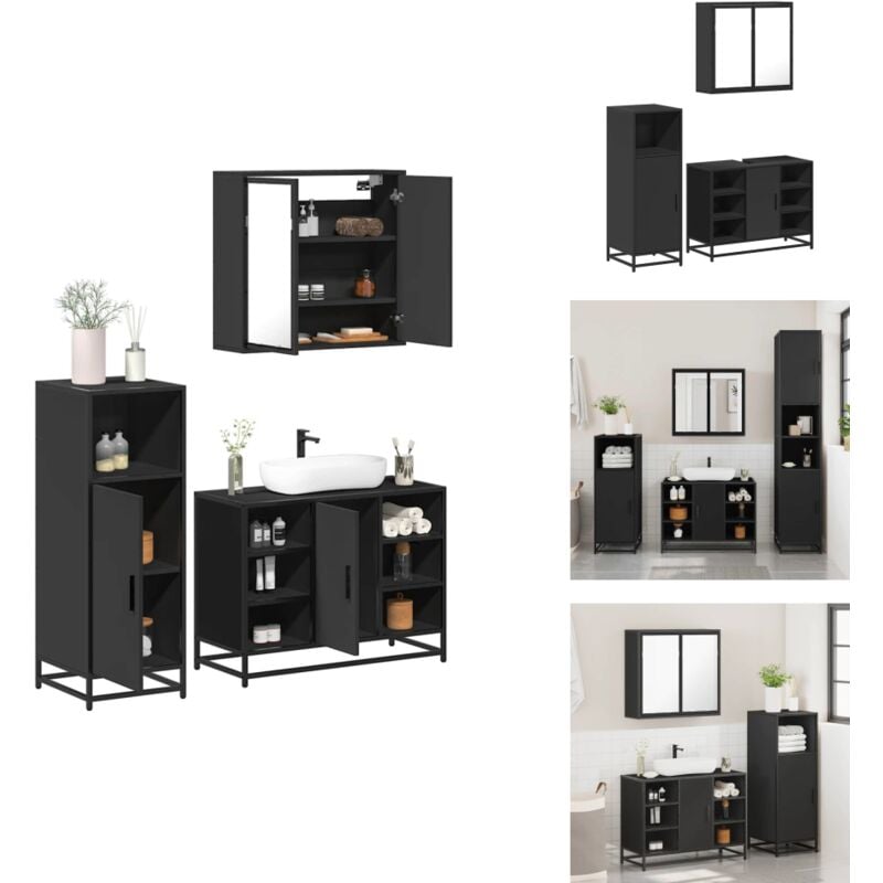 3-tlg. Badmöbel-Set Schwarz Holzwerkstoff - Badmöbel Set - Badmöbel Sets - Badmöbelset - Badmöbel