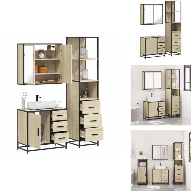 Vidaxl - 3-tlg. Badmöbel-Set Sonoma-Eiche Holzwerkstoff - Badmöbel Set - Badmöbel Sets - Badezimmermöbel-Set - Badezimmerschrank