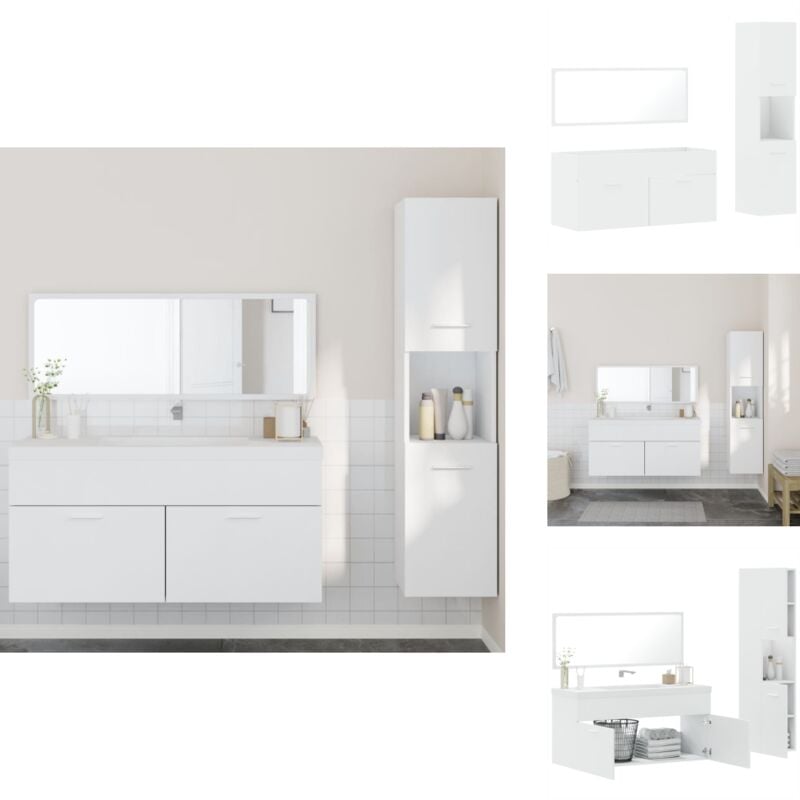 3-tlg. Badmöbel-Set Weiß Holzwerkstoff - Badezimmermöbel - Badmöbel-Set - Holzwerkstoff - Weißer Schrank - Wandmontage