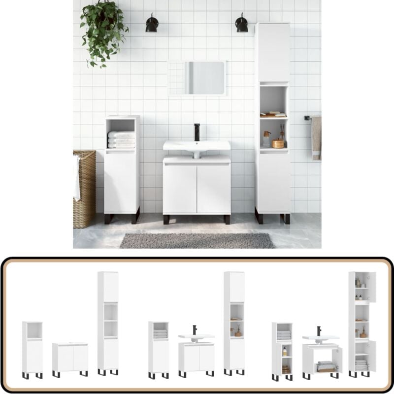 3-tlg. Badmöbel-Set Weiß Holzwerkstoff - Badmöbel-Set - Holzwerkstoff - Weißer Schrank - Badezimmermöbel - Waschtischschrank