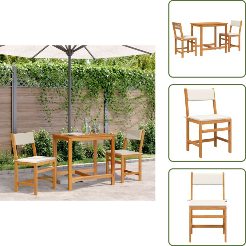 3-tlg. Balkonmöbel-Set mit Kissen Massivholz Akazie - Holztisch - Gartentisch - Esszimmerstuhl - Outdoormöbel - Balkonmöbel