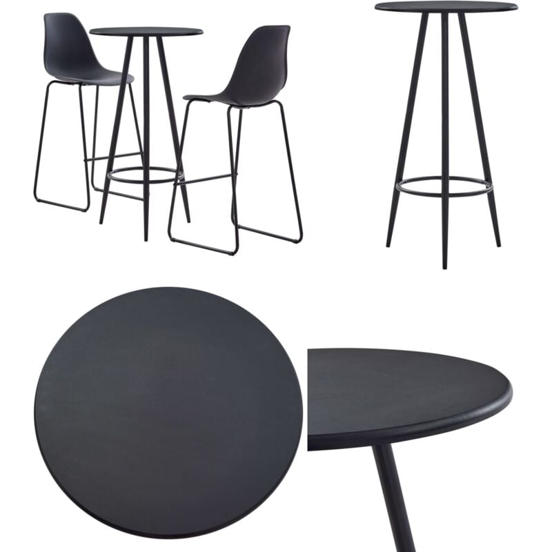 3-tlg. Bar-Set Kunststoff Schwarz - Bar Set - Bartisch - Barhocker - Kücheninsel - Wohnzimmer Dekoration - Home & Living