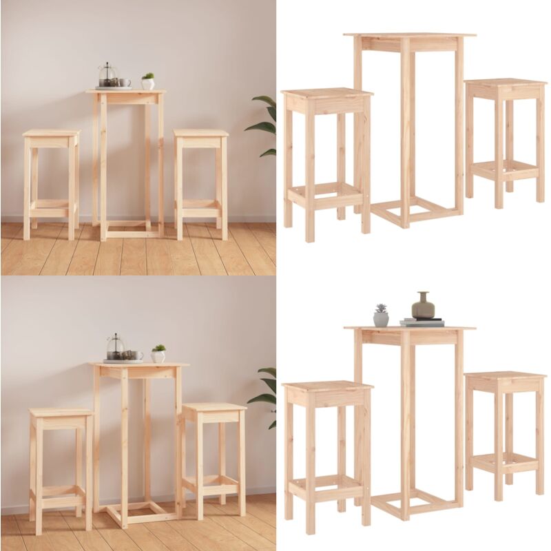 3-tlg. Bar-Set Massivholz Kiefer - Kiefernholzmöbel - Bar Set - Hochstuhl - Kücheninsel - Wohnzimmerdeko - Home & Living