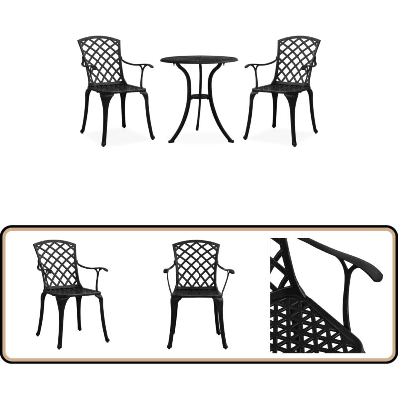 3-tlg. Bistro-Set Aluminiumguss Schwarz - Gartensitzgruppe - Bistroset - Alu Set - Outdoor Möbel - Balkonmöbel