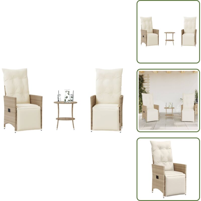 3-tlg. Bistro-Set mit Kissen Beige Poly Rattan - Gartenmöbel - Bistroset - Lounge Sessel - Outdoor Furniture - Rattan Gartenmöbel
