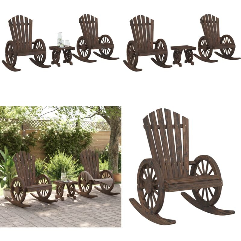 3-tlg. Garten-Lounge-Set Massivholz Tanne - Holz Gartenmöbel - Outdoor Möbel - Garten Lounge Set - Adirondack Stuhl - Schaukelstuhl - Home & Living