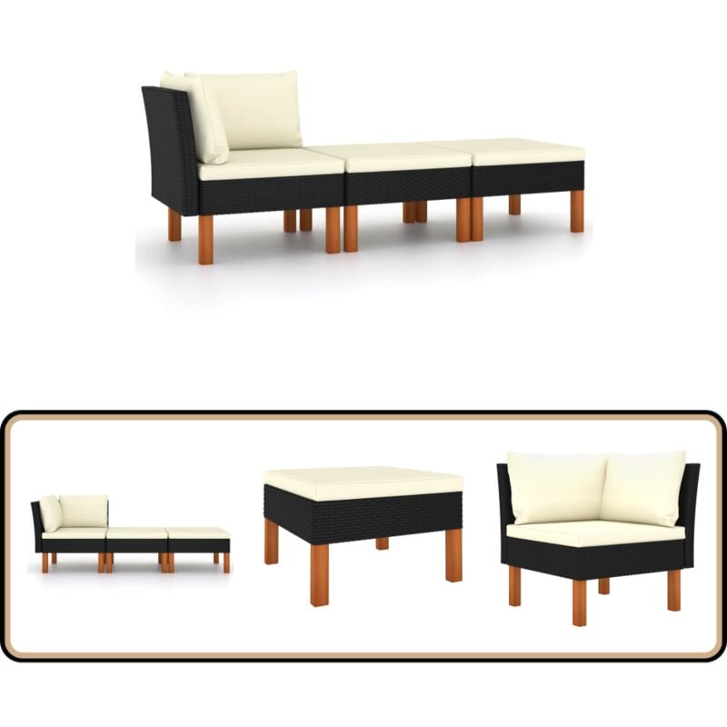 Vidaxl - 3-tlg. Garten-Lounge-Set Poly Rattan und Eukalyptus Massivholz - Gartenmöbel - Lounge-Set - Rattan Gartenmöbel - Outdoor Sofa