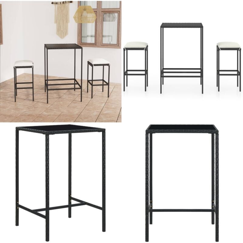 3-tlg. Gartenbar-Set mit Kissen Poly Rattan Schwarz - Outdoor Möbel - Gartenbar Set - Gartentisch - Gartenstühle - Rattan Möbel - Home & Living