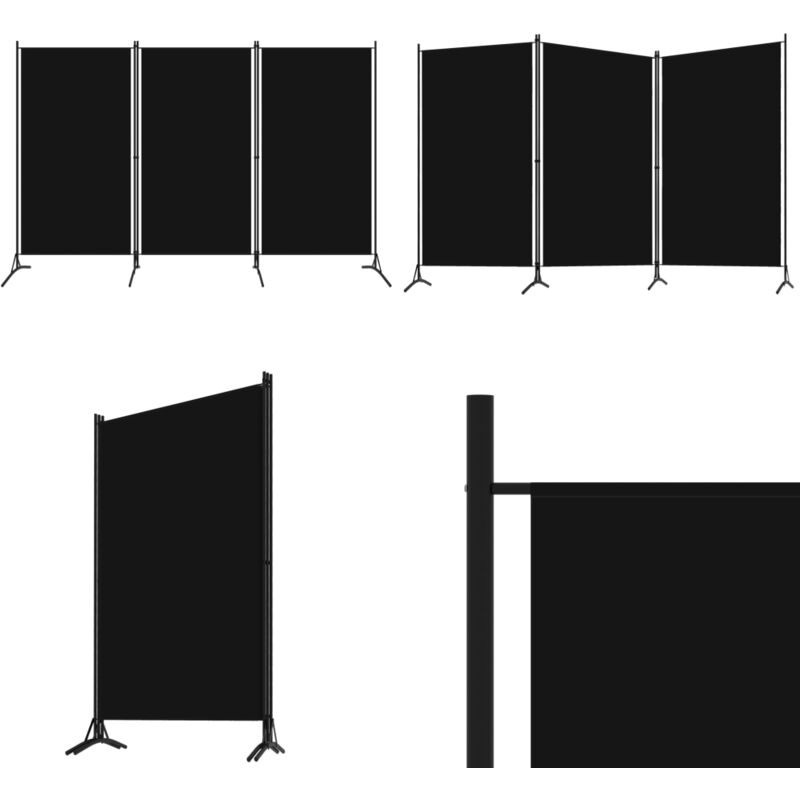 3-tlg. Raumteiler Schwarz 260x180 cm - Raumteiler - Zimmerabtrennung - Schiebevorhang - Textilscreen - Gardine - Home & Living