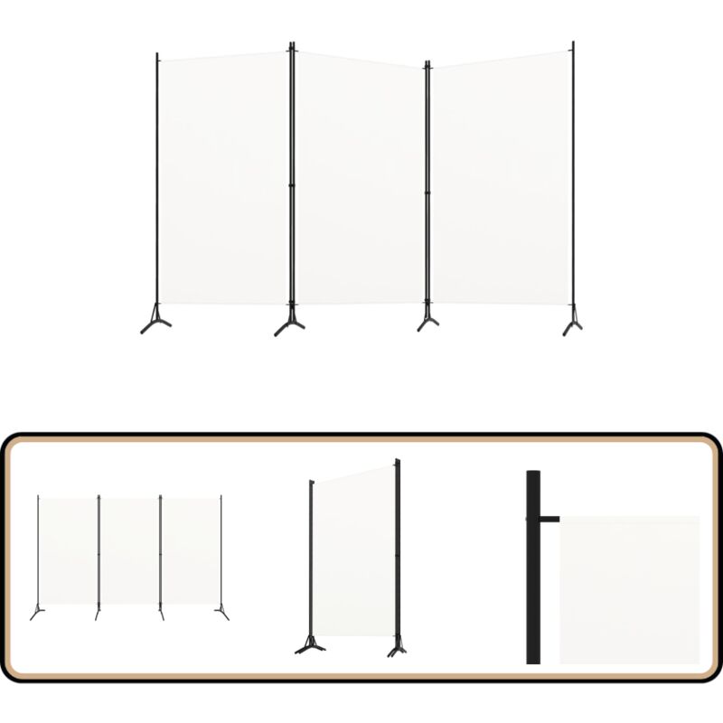 3-tlg. Raumteiler Weiß 260x180 cm Stoff - Raumteiler - Paravent - Zimmerabtrennung - Sichtschutz - Wohnbereich