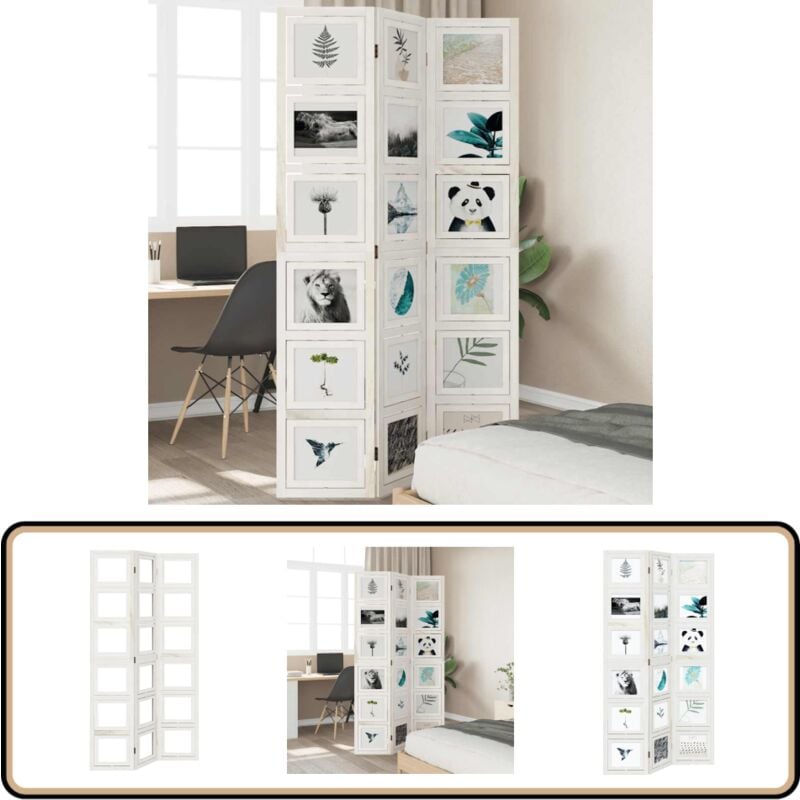 3-tlg. Raumteiler Weiß Massivholz Paulownia - Raumteiler - Holzparavent - Paulowniaholzmöbel - Dekorative Raumteilung - Privatsphäre Schaffen