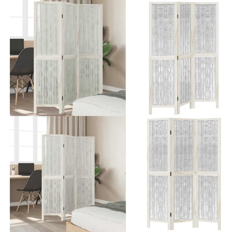 3-tlg. Raumteiler Weiß Massivholz Paulownia - Raumteiler - Weidenkorb - Holzrahmen - Paulownia - Zimmerdivider - Home & Living