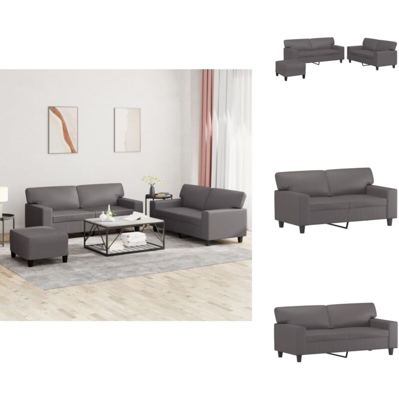 Vidaxl - 3-tlg. Sofagarnitur Grau Kunstleder - Couchgarnitur - Ecksofa - Grau - Ledercouch - Wohnzimmermöbel