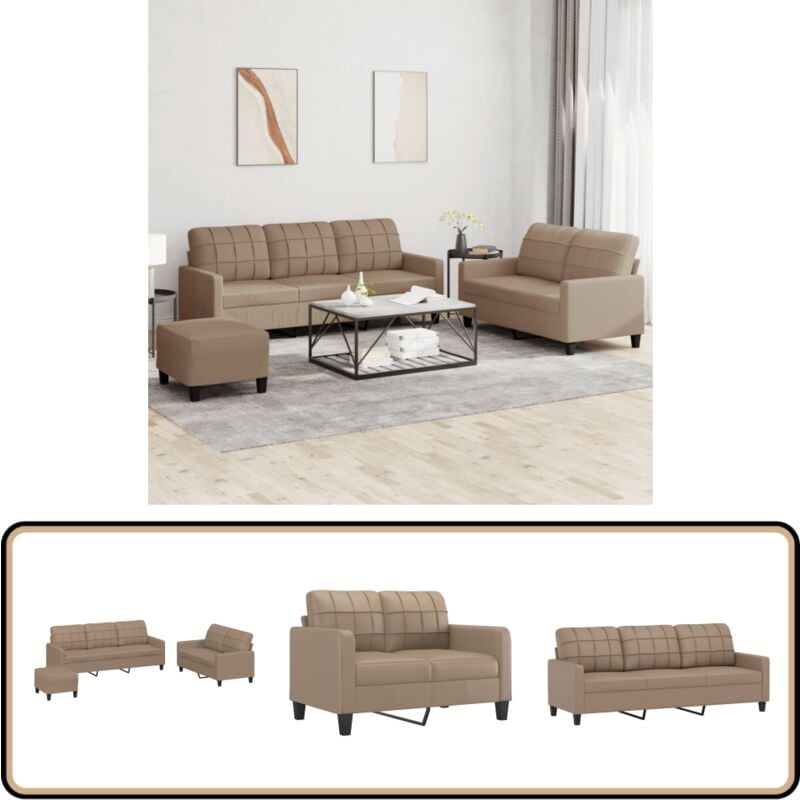 Vidaxl - 3-tlg. Sofagarnitur mit Kissen Cappuccino-Braun Kunstleder - Couchgarnitur - Ledercouch - Esszimmertisch - Wohnzimmer Dekoration - Lounge
