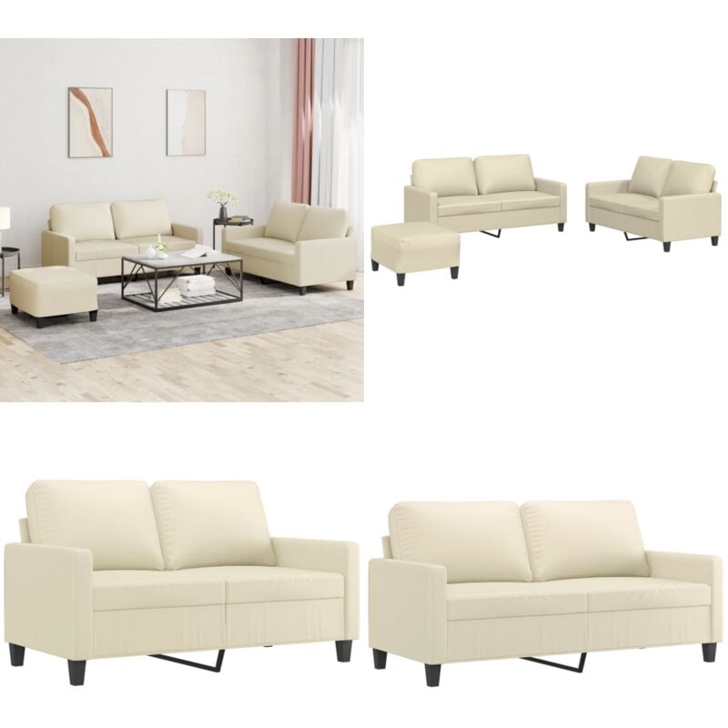Vidaxl - 3-tlg. Sofagarnitur mit Kissen Creme Kunstleder - Couchgarnitur - Esszimmertisch - Wohnzimmer Dekoration - Ledercouch - Creme Couch - Home &