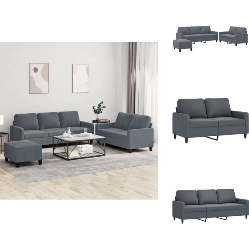 Vidaxl - 3-tlg. Sofagarnitur mit Kissen Dunkelgrau Samt - Samtsofa - Couchgarnitur - Wohnzimmermöbel - 3er Set - Grau