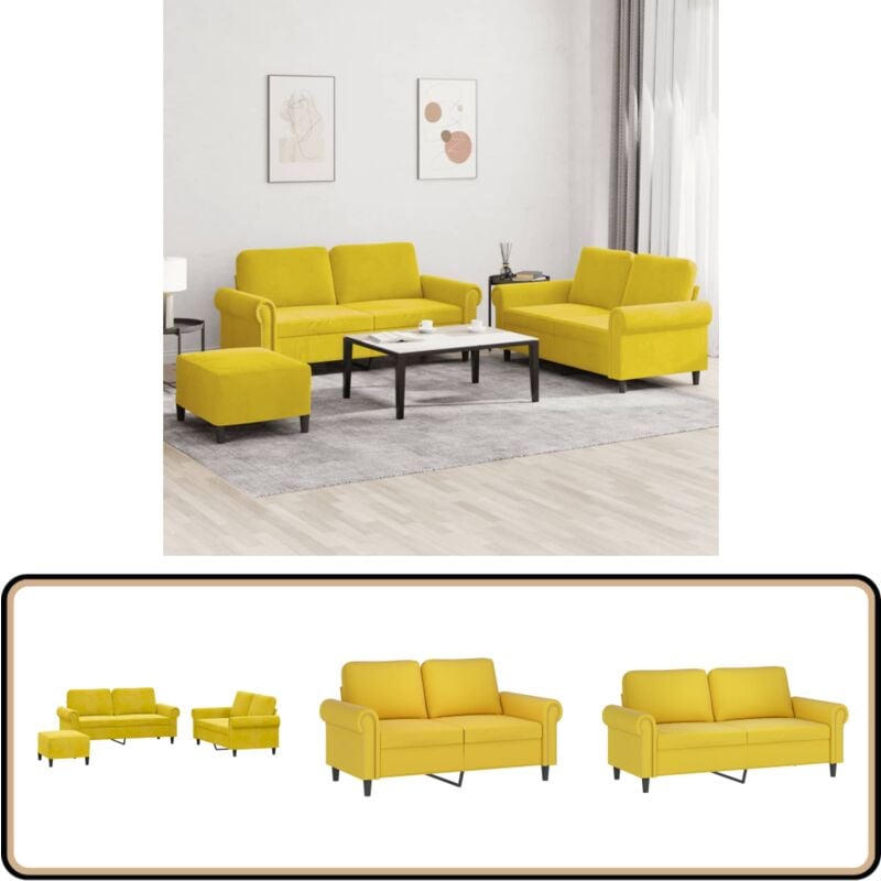 Vidaxl - 3-tlg. Sofagarnitur mit Kissen Gelb Samt - Samtsofa - Couchgarnitur - 2er Sessel - Couchtisch - Lounge Möbel