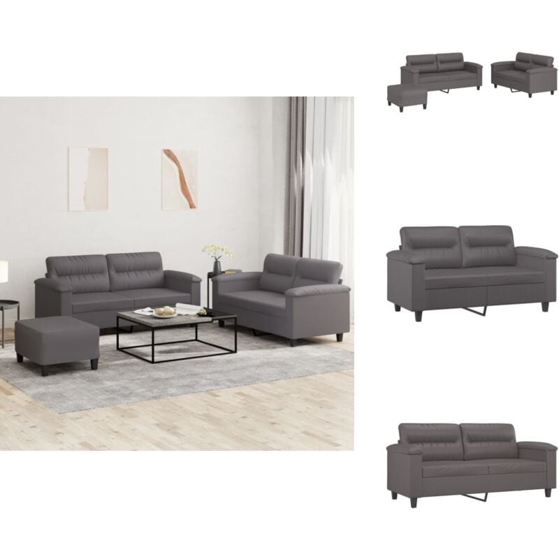 Vidaxl - 3-tlg. Sofagarnitur mit Kissen Grau Kunstleder - Couchgarnitur - Ecksofa - Grau - Ledercouch - Lounge Möbel