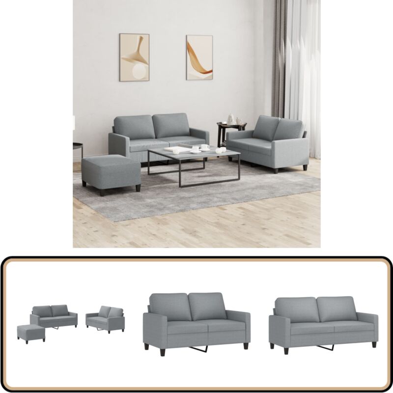 Vidaxl - 3-tlg. Sofagarnitur mit Kissen Hellgrau Stoff - Couchgarnitur - Esszimmertisch - Wohnzimmer Dekoration - Grau Sofa - Gemütliches Sofa