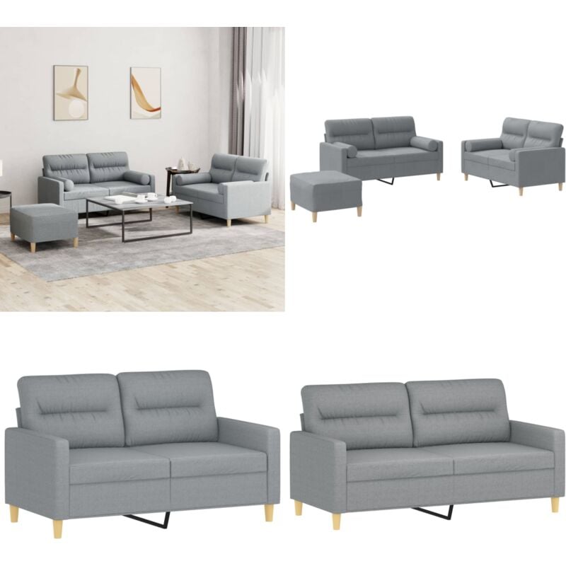 Vidaxl - 3-tlg. Sofagarnitur mit Kissen Hellgrau Stoff - Couchgarnitur - Esszimmertisch - Wohnzimmer Dekoration - Lounge Möbel - Grau Couch - Home &