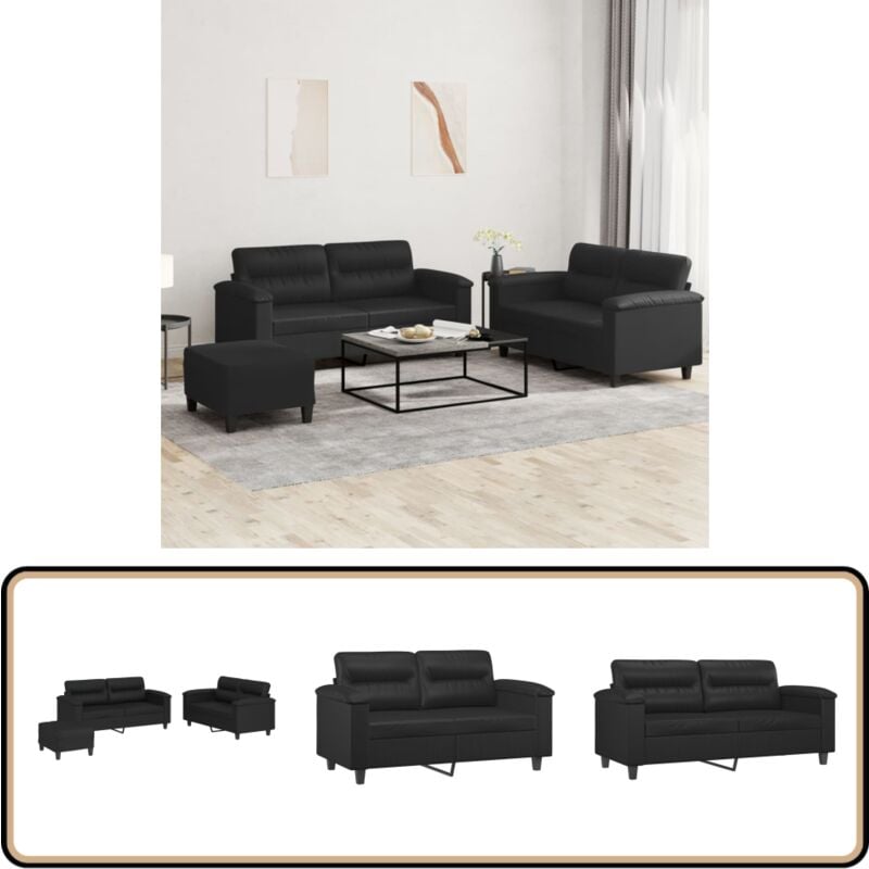 Vidaxl - 3-tlg. Sofagarnitur mit Kissen Schwarz Kunstleder - Schwarzes Sofa - Couchgarnitur - Ledercouch - Kunstledersofa - Lounge Möbel