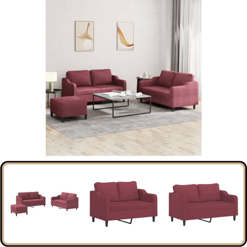 Vidaxl - 3-tlg. Sofagarnitur mit Kissen Weinrot Stoff - Weinfarbener Couchtisch - Couchgarnitur - Gemütliches Sofa - Ledercouch - Samtcouch