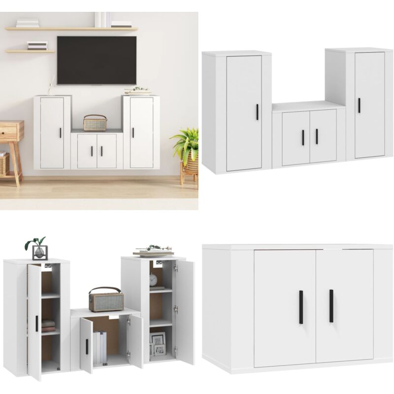 Vidaxl - 3-tlg. TV-Schrank-Set Weiß Holzwerkstoff - TV-Schrank - Holzwerkstoff Möbel - Weißer TV-Stand - Wandmontierter TV-Schrank - Wohnzimmer
