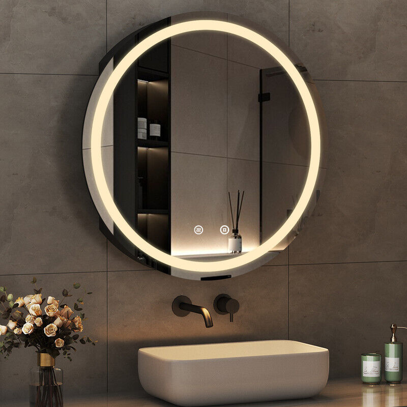Rund Spiegelschrank Bad mit Beleuchtung 60 x 60 cm LED Spiegelschrank Schwarz mit Beleuchtung Bad-Hängeschränke Badezimmerschrank mit 3 Lichtfarben
