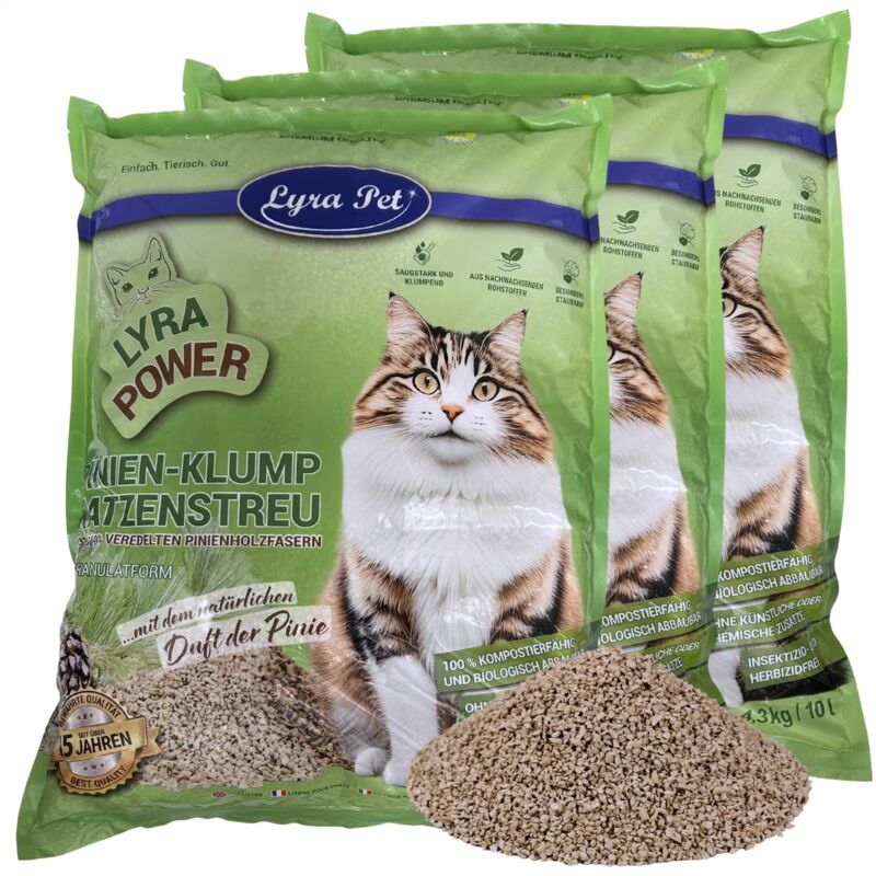 Lyra Pet - 3 x 10 Liter ® Lyra Power Pinien Katzenstreu klumpend