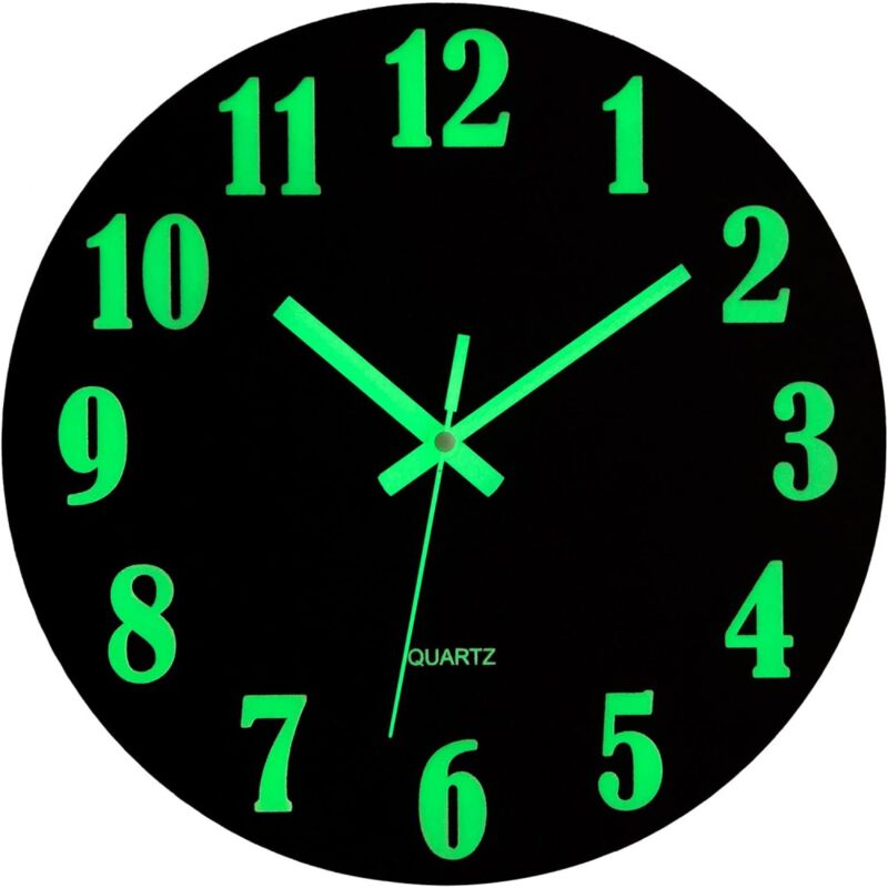 30 cm leise leuchtende Wanduhr, MDF, fluoreszierende Wanduhr, Nachtlicht, große dekorative Uhr für Schlafzimmer, Küche, Wohnzimmer, Büro