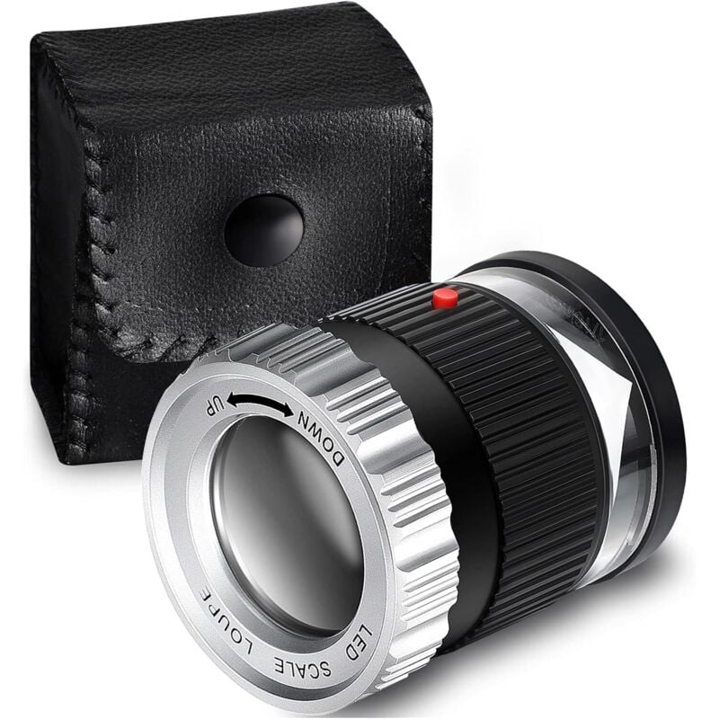 Linghhang - 30-fache Lupe (schwarz), LED-beleuchtete Lupe, UV-beleuchtete Lupe, einstellbare Brennweite, faltbare Schmucklupe für Textilien, Münzen,