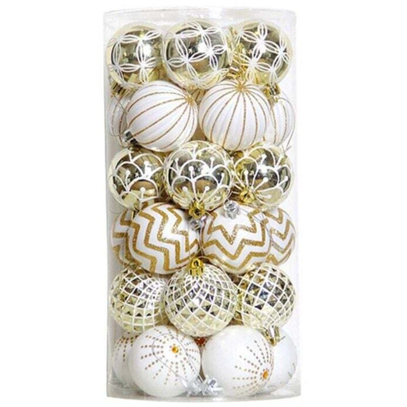 30 goldene und weiße Weihnachtskugeln (60 mm) – festliche Hängedekorationen für den Weihnachtsbaum – Hochzeit