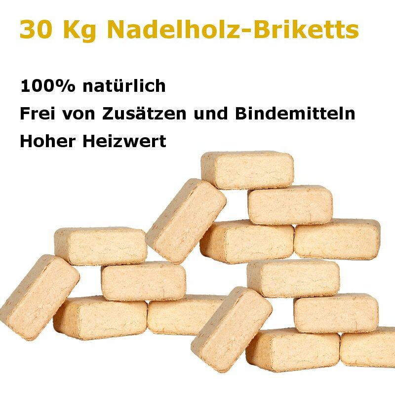 Markenlos - 30 Kg ruf Öko Block Holzbriketts 100% natürlich, Brennholz ofenfertig