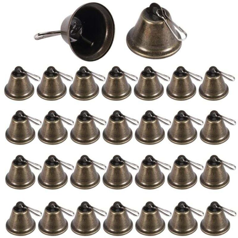 30 kleine, handgefertigte Vintage-Messingglöckchen mit Haken zum Aufhängen von Windspielen und Hundetraining